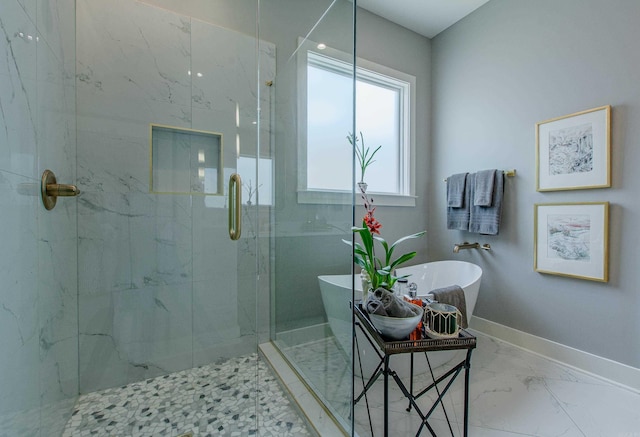 101 Mergeron Ct, Little Rock, AR 72212 - full bathroom featuring marble finish flooring, a marble finish shower, and a soaking tub