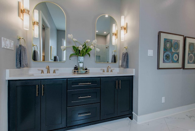 101 Mergeron Ct, Little Rock, AR 72212 - full bathroom with marble finish floors, double vanity, and an enclosed shower
