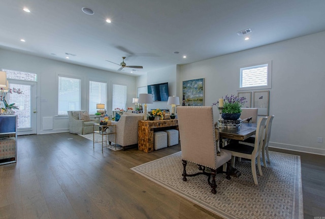 101 Mergeron Ct, Little Rock, AR 72212 - dining space with ceiling fan, wood finished floors, and recessed lighting