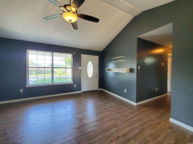 18 Langford St, Ward, AR 72176 - foyer featuring ceiling fan, vaulted ceiling, and wood finished floors