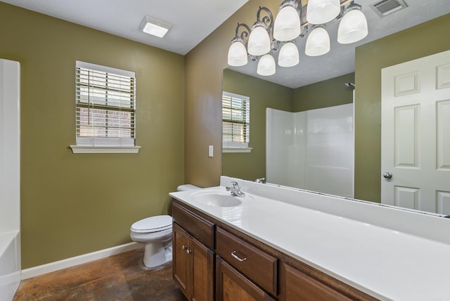 970 Wineberry, Conway, AR 72034 - bathroom featuring a shower, vanity, a chandelier, and a bathtub