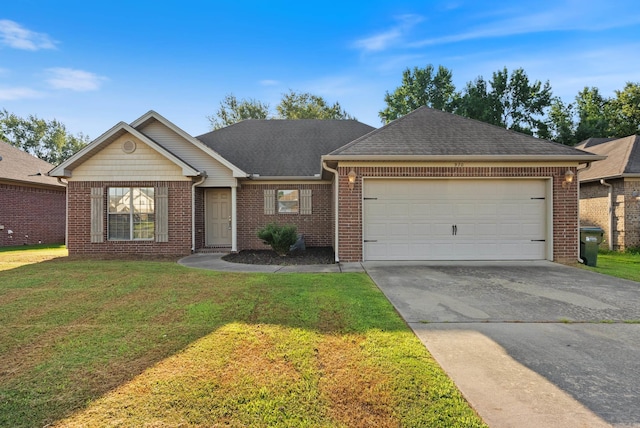 970 Wineberry, Conway, AR 72034 - ranch-style house featuring brick siding, a garage, a front lawn, concrete driveway, and a shingled roof