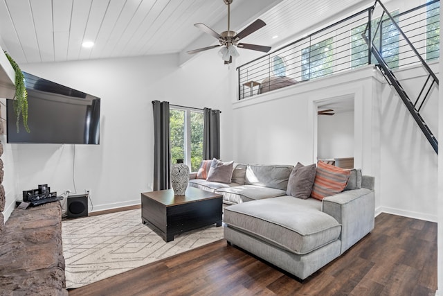 99Rogers Drive, Bryant, AR 72022 - living room featuring ceiling fan, wood finished floors, recessed lighting, and high vaulted ceiling