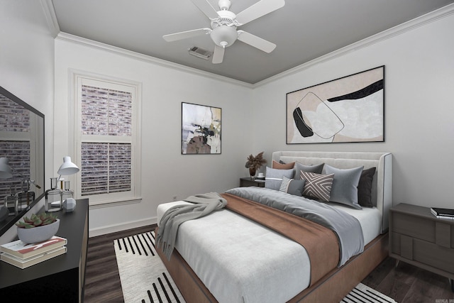21 Piper Ln, Little Rock, AR 72223 - bedroom featuring dark wood finished floors, ornamental molding, and ceiling fan