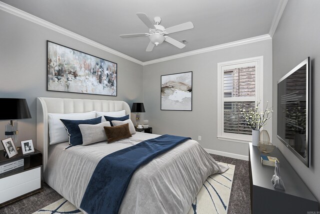 21 Piper Ln, Little Rock, AR 72223 - carpeted bedroom with crown molding and a ceiling fan
