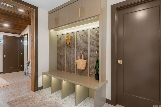 128 Dickson Dr, Little Rock, AR 72207 - mudroom featuring recessed lighting, wooden ceiling, and lofted ceiling
