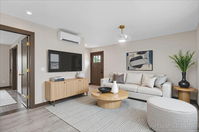 128 Dickson Dr, Little Rock, AR 72207 - living room featuring an AC wall unit and recessed lighting