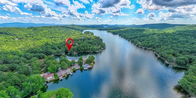 9 San Vincente Pl, Hot Springs Village, AR 71909 - drone / aerial view of a heavily wooded area and a water and mountain view