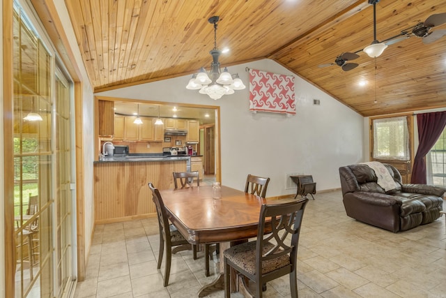 391 Bloodworth Rd, Searcy, AR 72143 - dining space featuring wood ceiling, lofted ceiling, and a chandelier