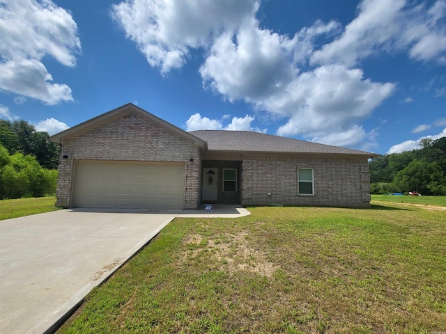 6413 Ram Rd, Mabelvale, AR 72103 - ranch-style home featuring brick siding, an attached garage, driveway, and a front lawn