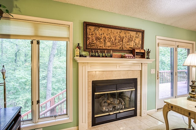 5 Lanza Ct, Hot Springs Village, AR 71909 - detailed view of a textured ceiling and a fireplace