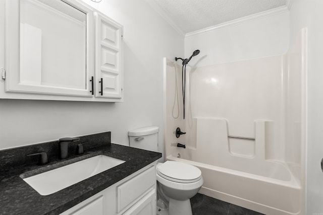 120 Whitewood Dr, Sherwood, AR 72120 - bathroom with crown molding, a textured ceiling, vanity, shower / tub combination, and tile patterned floors