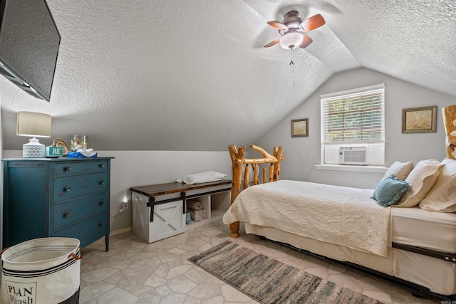 529 Charlie Stover, Royal, AR 71968 - bedroom with cooling unit, a textured ceiling, lofted ceiling, and ceiling fan