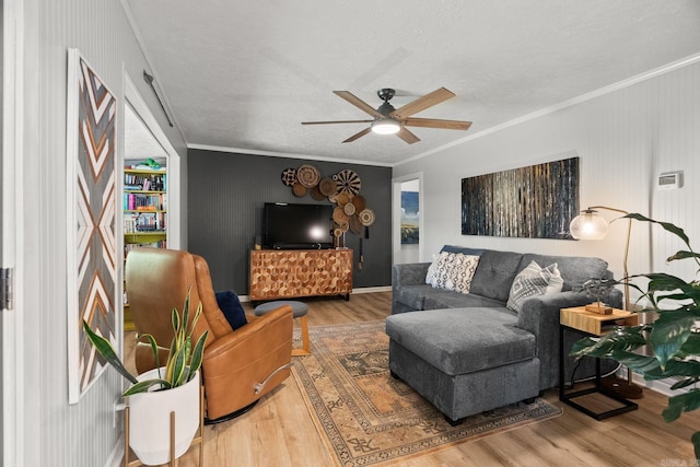 7616 Samples Rd, Benton, AR 72019 - living area with ceiling fan, wood finished floors, and crown molding