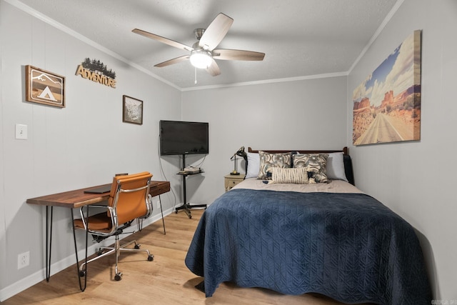 7616 Samples Rd, Benton, AR 72019 - bedroom with ornamental molding, wood finished floors, and a ceiling fan