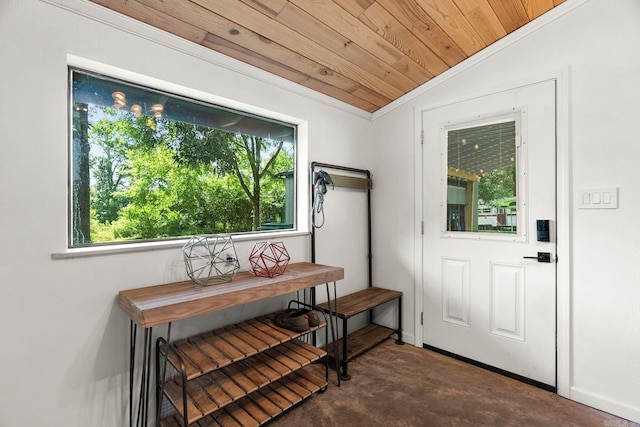 7616 Samples Rd, Benton, AR 72019 - entrance foyer featuring wood ceiling, crown molding, and lofted ceiling