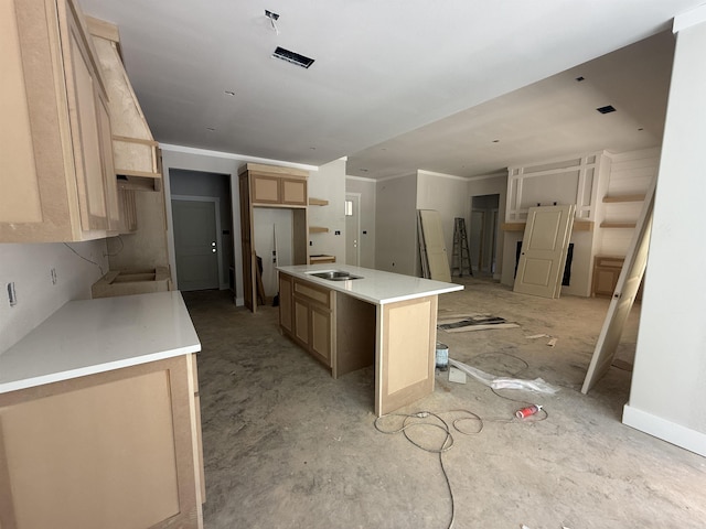 6960 Christine Ln, Benton, AR 72019 - kitchen with light brown cabinets, a kitchen island, and open floor plan