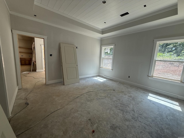 6960 Christine Ln, Benton, AR 72019 - unfurnished bedroom featuring a tray ceiling, wood ceiling, and ornamental molding