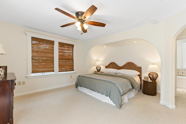 120 Crystal Ct, Little Rock, AR 72205 - carpeted bedroom featuring arched walkways and a ceiling fan