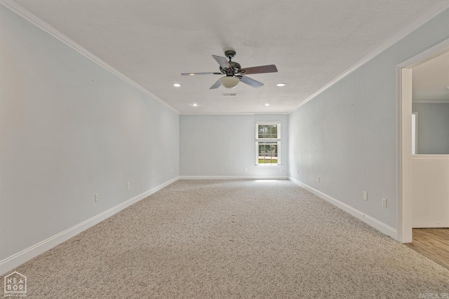 5510 Crowleys Ridge Rd, Jonesboro, AR 72404 - empty room featuring ornamental molding, ceiling fan, light colored carpet, and recessed lighting
