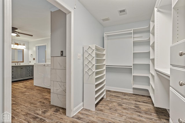 5510 Crowleys Ridge Rd, Jonesboro, AR 72404 - walk in closet with a ceiling fan and wood finished floors