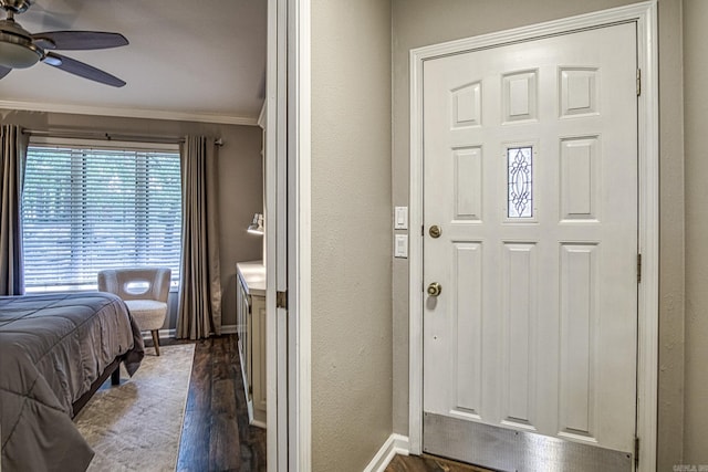 23 Emanuel Dr, Hot Springs Village, AR 71909 - foyer featuring ceiling fan, wood finished floors, and crown molding