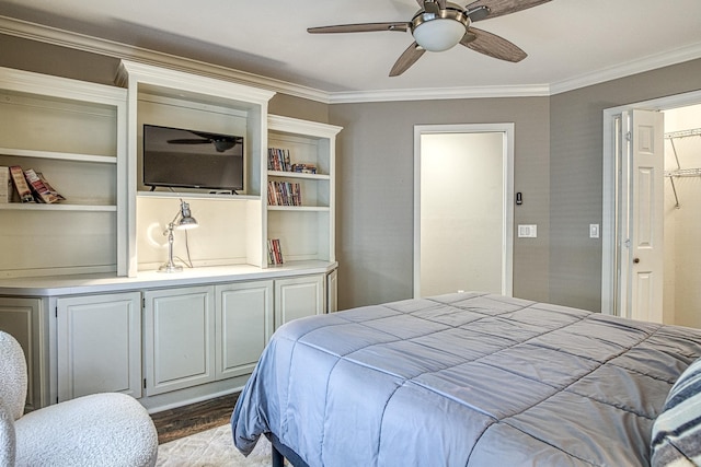23 Emanuel Dr, Hot Springs Village, AR 71909 - bedroom featuring ornamental molding, dark wood-style floors, and ceiling fan