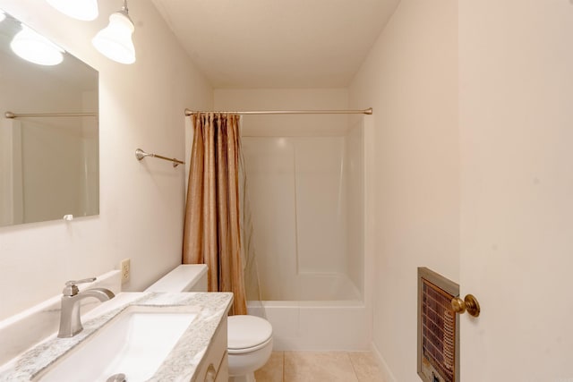 2128 Yamania Way, Heber Springs, AR 72543 - full bathroom featuring shower / bath combo with shower curtain, vanity, tile patterned floors, and heating unit