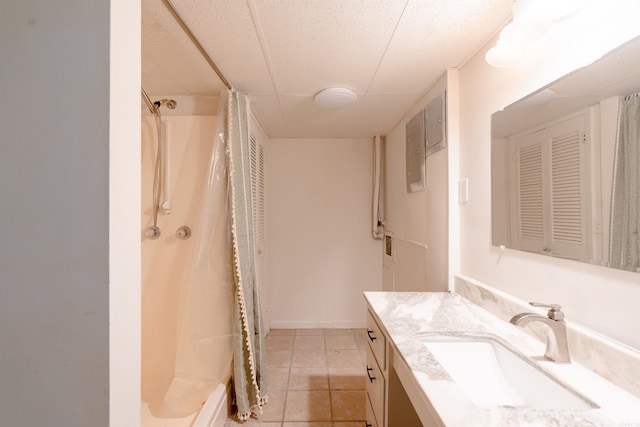 2128 Yamania Way, Heber Springs, AR 72543 - bathroom featuring vanity, a shower with shower curtain, and tile patterned floors