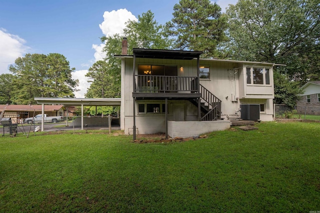 2128 Yamania Way, Heber Springs, AR 72543 - back of property featuring a carport, a chimney, and stairs