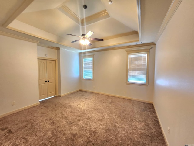140 Bentley Cir, Little Rock, AR 72210 - carpeted empty room featuring a tray ceiling, a ceiling fan, and ornamental molding