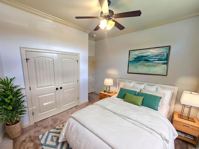 140 Bentley Cir, Little Rock, AR 72210 - carpeted bedroom with ornamental molding, a closet, and a ceiling fan