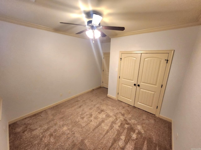140 Bentley Cir, Little Rock, AR 72210 - unfurnished bedroom with carpet floors, ornamental molding, ceiling fan, and a closet