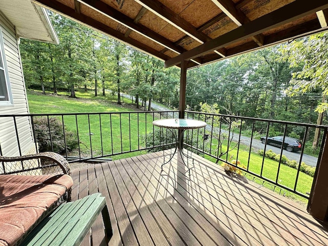 67 Powhatan Dr, Cherokee Village, AR 72529 - wooden terrace featuring a yard and view of wooded area