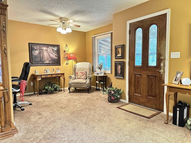 67 Powhatan Dr, Cherokee Village, AR 72529 - foyer entrance with carpet, ceiling fan, and a textured ceiling
