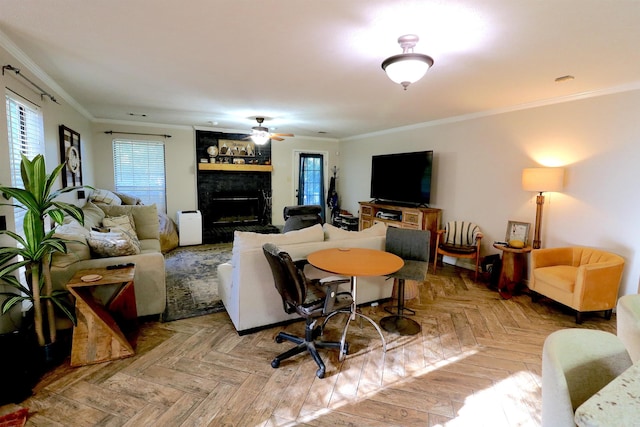 34 Ridge Rd, Cabot, AR 72023 - living room featuring a fireplace and crown molding