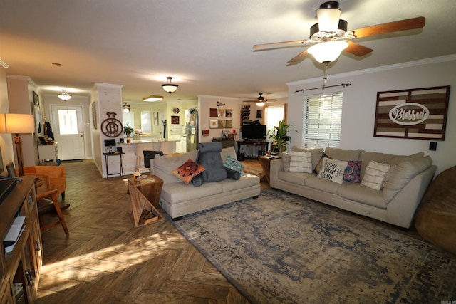 34 Ridge Rd, Cabot, AR 72023 - living area featuring a ceiling fan and crown molding