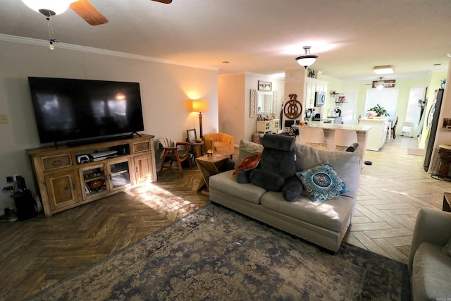34 Ridge Rd, Cabot, AR 72023 - living room with ceiling fan and ornamental molding