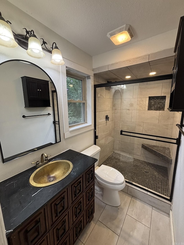 11220 Bainbridge Dr, Little Rock, AR 72212 - bathroom with vanity, a shower stall, and a textured ceiling