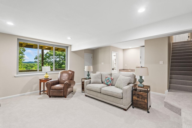 18 Calumet Rd, Little Rock, AR 72223 - living area featuring light carpet, stairway, and recessed lighting