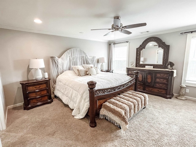 4321 Sloan Dr, Bryant, AR 72002 - carpeted bedroom with ornamental molding, multiple windows, a ceiling fan, and recessed lighting