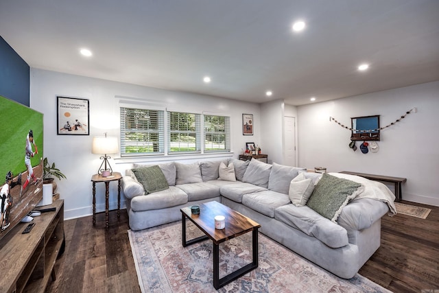 2010 Biscayne Dr, Little Rock, AR 72227 - living room featuring dark wood finished floors and recessed lighting