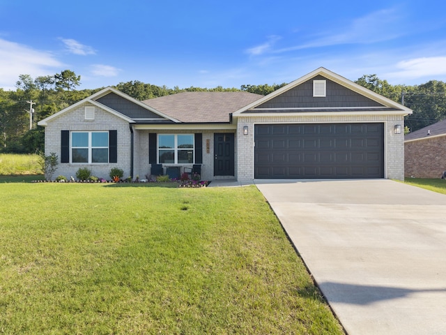 1040 Gallery Dr, Conway, AR 72032 - ranch-style home with brick siding, an attached garage, driveway, and a front yard