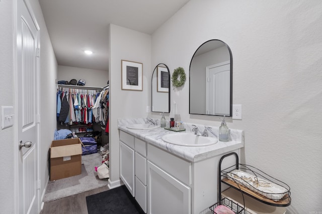 1040 Gallery Dr, Conway, AR 72032 - full bathroom featuring wood finished floors, double vanity, and a spacious closet
