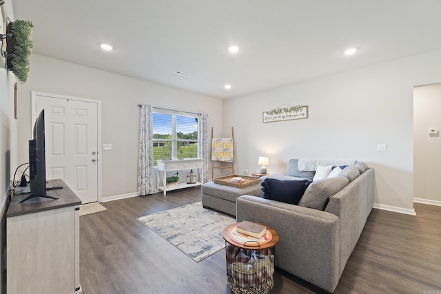 1040 Gallery Dr, Conway, AR 72032 - living room with dark wood-style flooring and recessed lighting