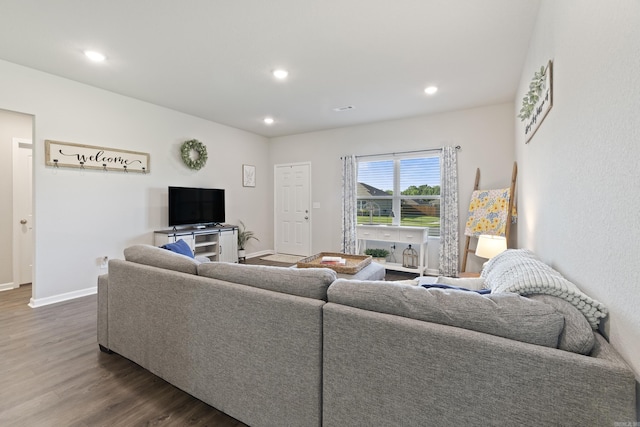 1040 Gallery Dr, Conway, AR 72032 - living room featuring dark wood-type flooring and recessed lighting