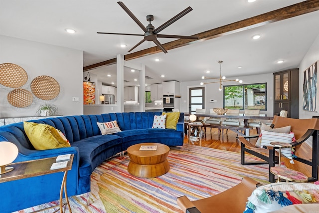 1113 Twin Points Rd, Hot Springs, AR 71913 - living area featuring light wood-style floors, a ceiling fan, a chandelier, and recessed lighting