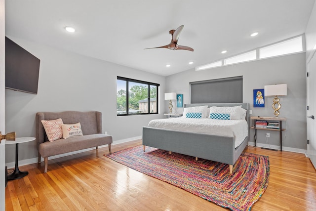 1113 Twin Points Rd, Hot Springs, AR 71913 - bedroom with light wood-type flooring, ceiling fan, recessed lighting, and lofted ceiling