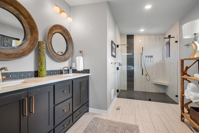 1113 Twin Points Rd, Hot Springs, AR 71913 - full bathroom featuring double vanity, a stall shower, and recessed lighting