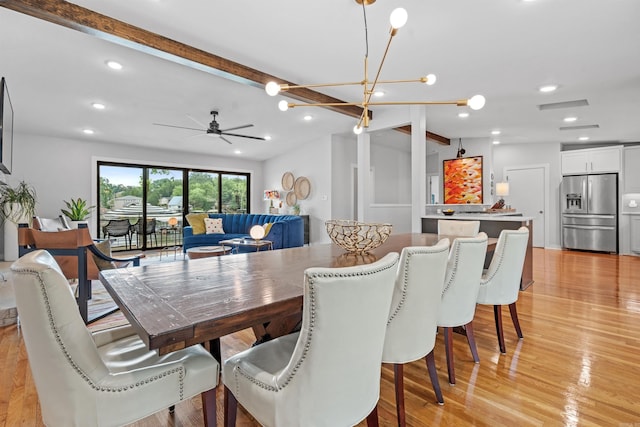 1113 Twin Points Rd, Hot Springs, AR 71913 - dining space with light wood finished floors, recessed lighting, a ceiling fan, and a chandelier